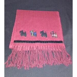 James Pringle Weavers Scarf Red Herringbone Pattern Embroidere Scottish Terrier